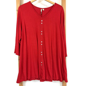 Comfy USA Red 3/4 Sleeve 10 Button Design Tunic Top #1382 Size 1X